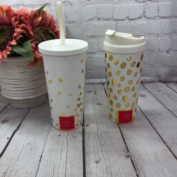 kate spade travel tumbler with straw ONLY designer preppy - Picture 1 of 4